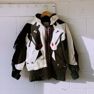 Neiman Marcus Gallery Vintage South Western Horse Puffer Jacket, 1980s Sz XS